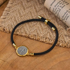 Pulsera Ajustable de Cuerda Negra con Medalla de San Benito