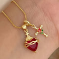 Collar con Colgante del Sagrado Corazón y Cruz de Rosa: Encarnando el Amor Divino y la Gracia Redentora