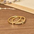 Conjunto de Anillos Cruzados Duales: Estilos de Metal Pulido y Engastados con Zircón para la Devoción Diaria