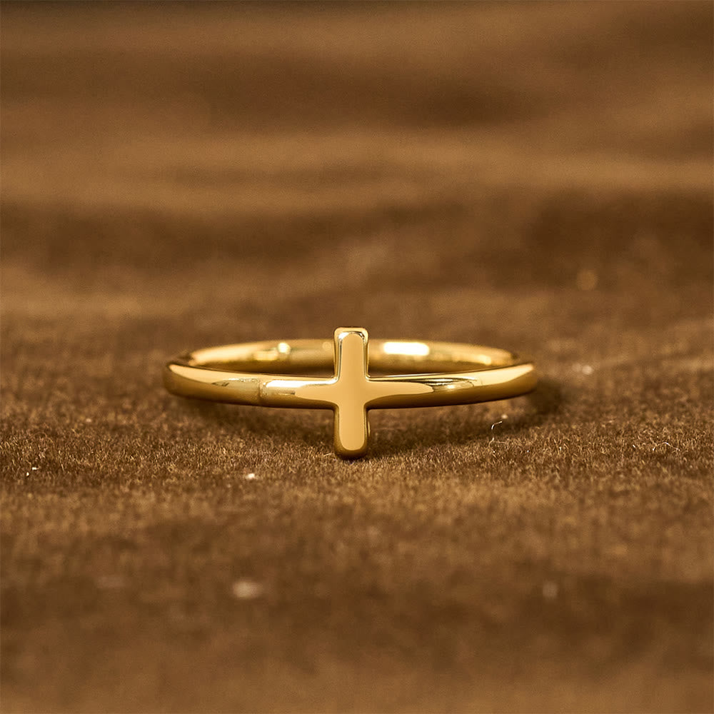 Conjunto de Anillos Cruzados Duales: Estilos de Metal Pulido y Engastados con Zircón para la Devoción Diaria