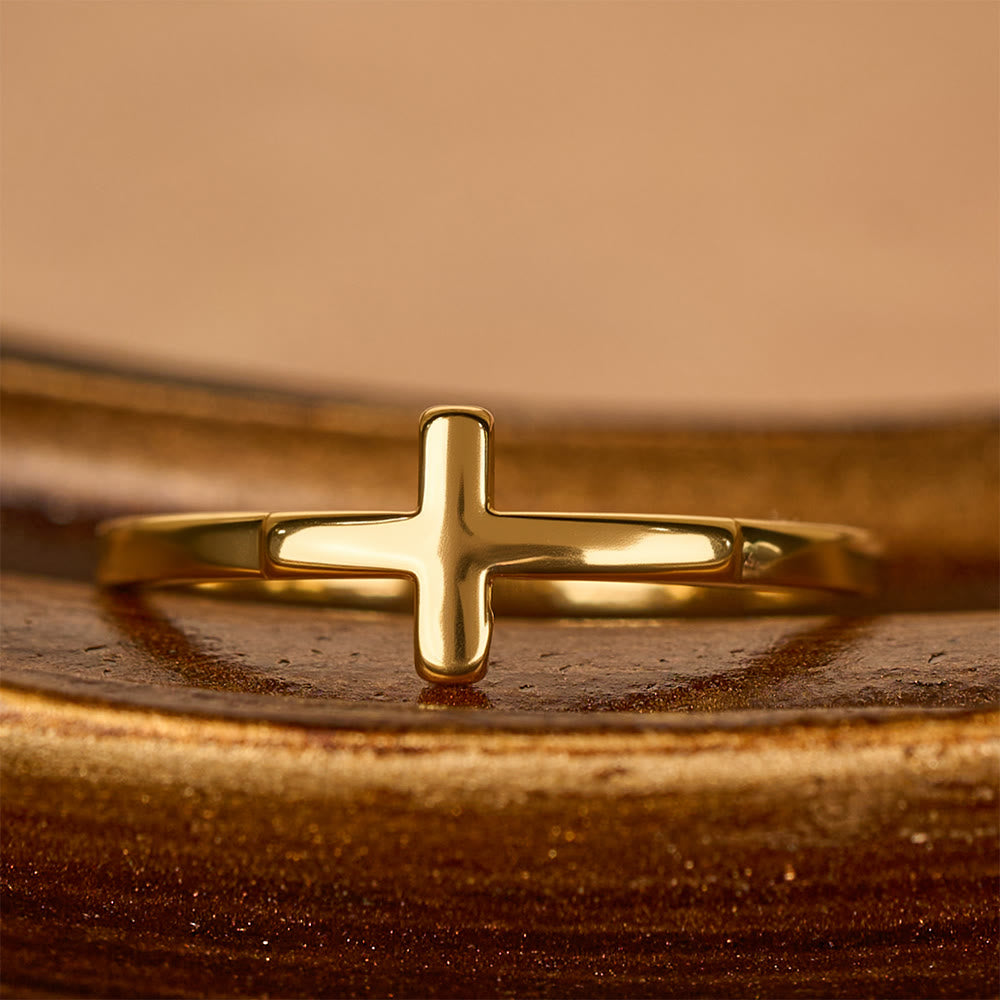 Conjunto de Anillos Cruzados Duales: Estilos de Metal Pulido y Engastados con Zircón para la Devoción Diaria