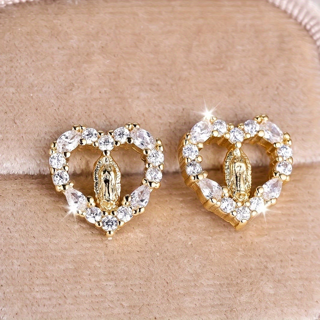 Pendientes de Stud en Forma de Corazón de Nuestra Señora: Estilos Coloridos de Circones y Brillantes Claros