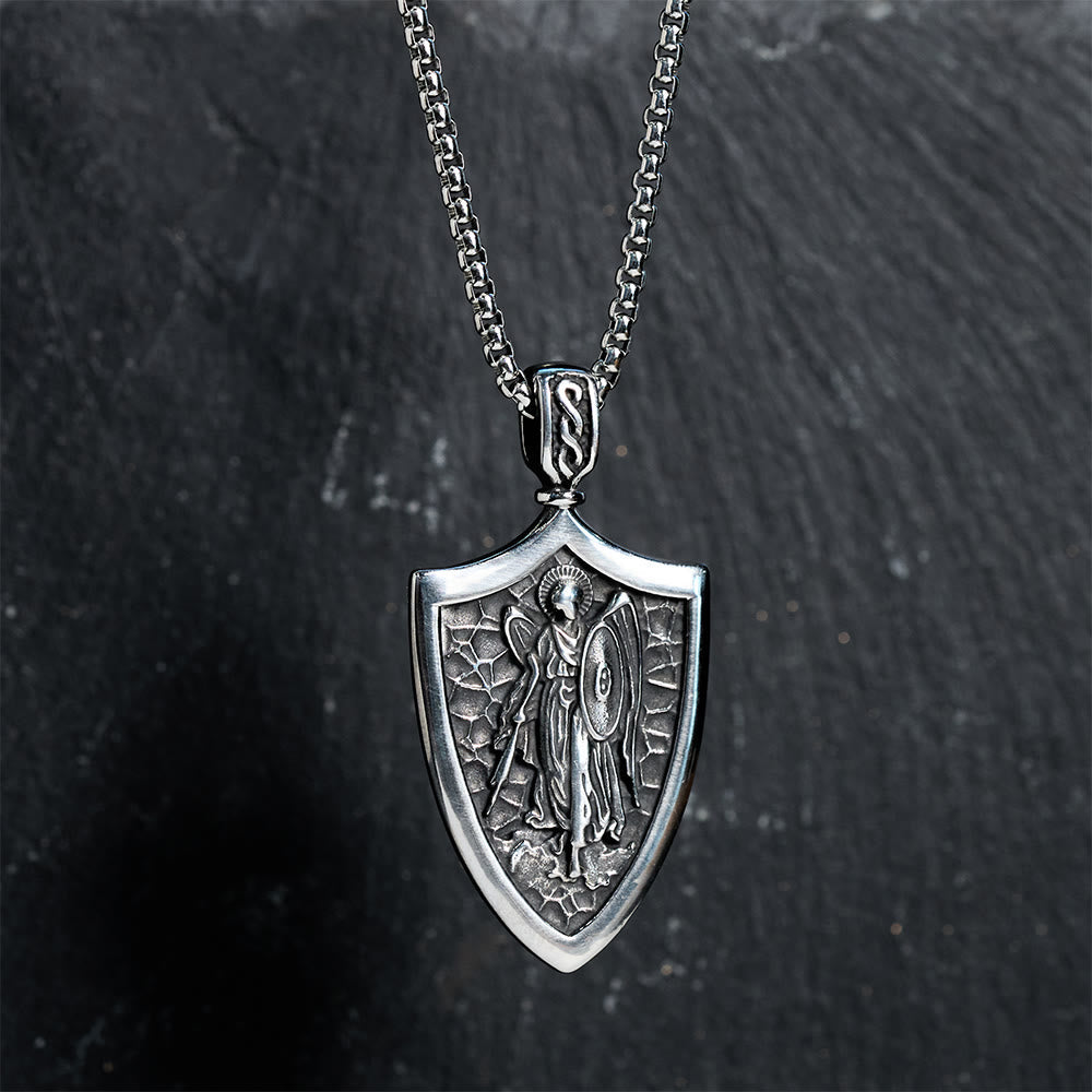 Amuleto de Escudo del Arcángel San Miguel Collar de Titanio