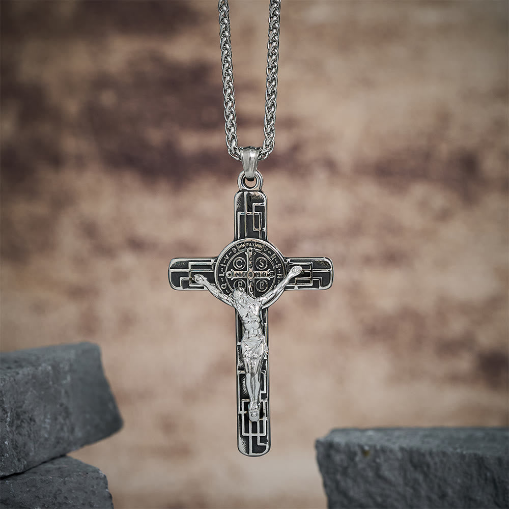 Medalla de Protección Crucifijo Estilo Retro Clásico San Benito Collar