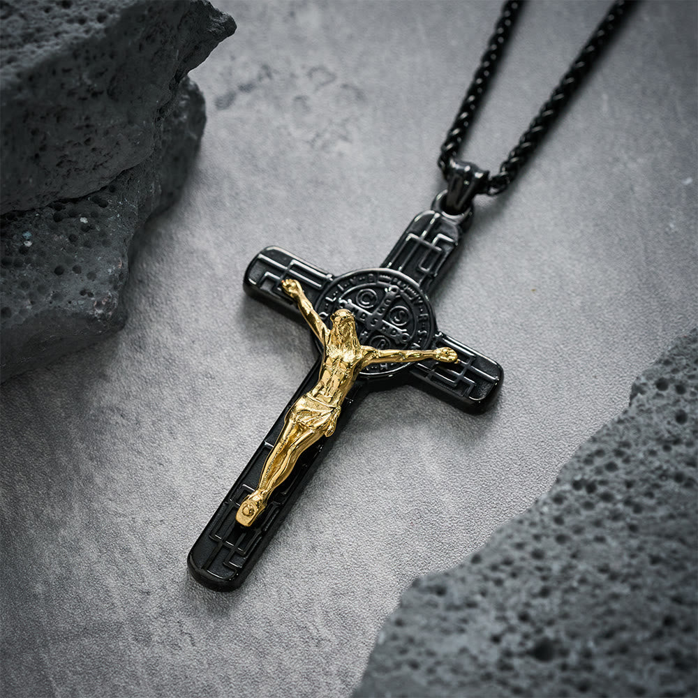 Collar de Medalla de Protección Crucifijo Clásico Estilo Retro San Benito