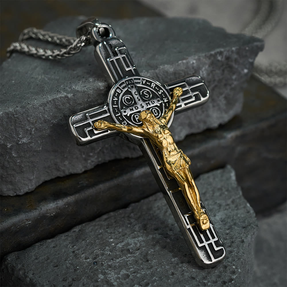 Medalla de Protección Crucifijo Estilo Retro Clásico San Benito Collar
