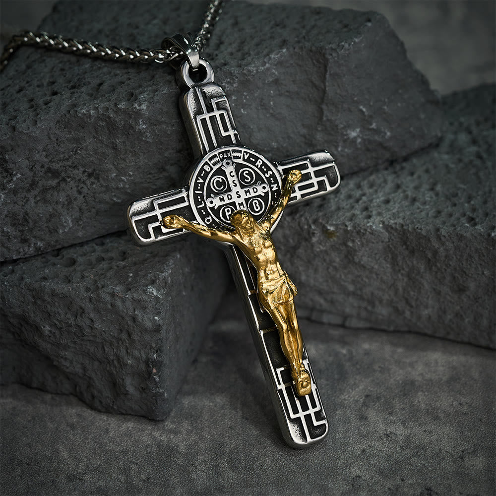 Medalla de Protección Crucifijo Estilo Retro Clásico San Benito Collar