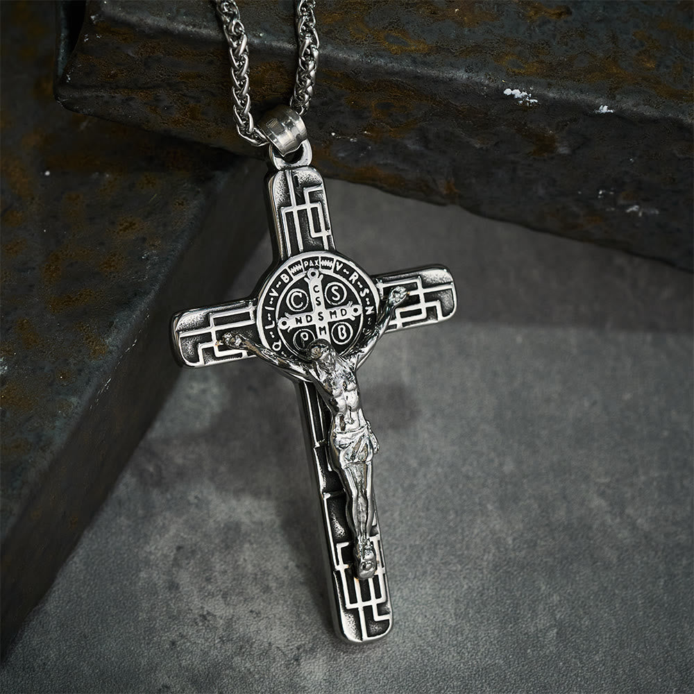 Medalla de Protección Crucifijo Estilo Retro Clásico San Benito Collar