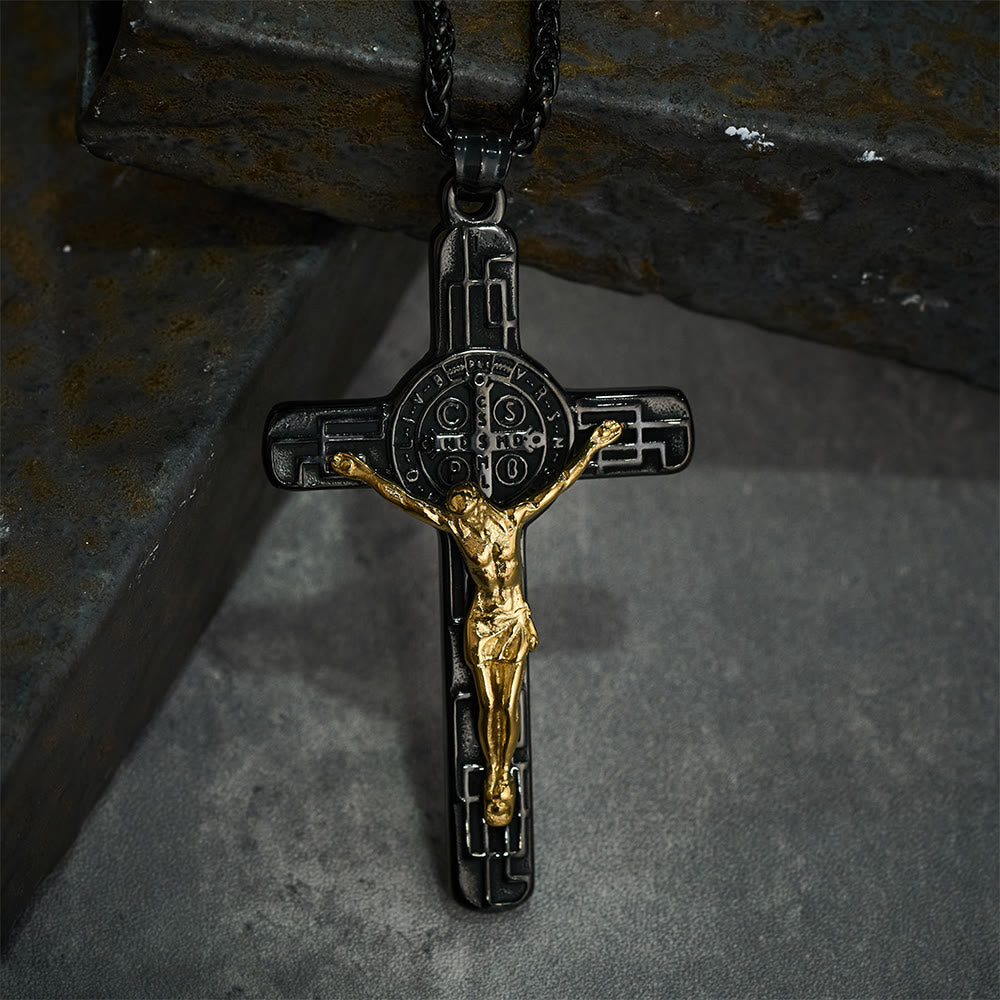 Collar de Medalla de Protección Crucifijo Clásico Estilo Retro San Benito