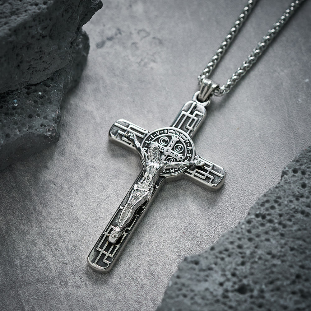 Collar de Medalla de Protección Crucifijo Clásico Estilo Retro San Benito