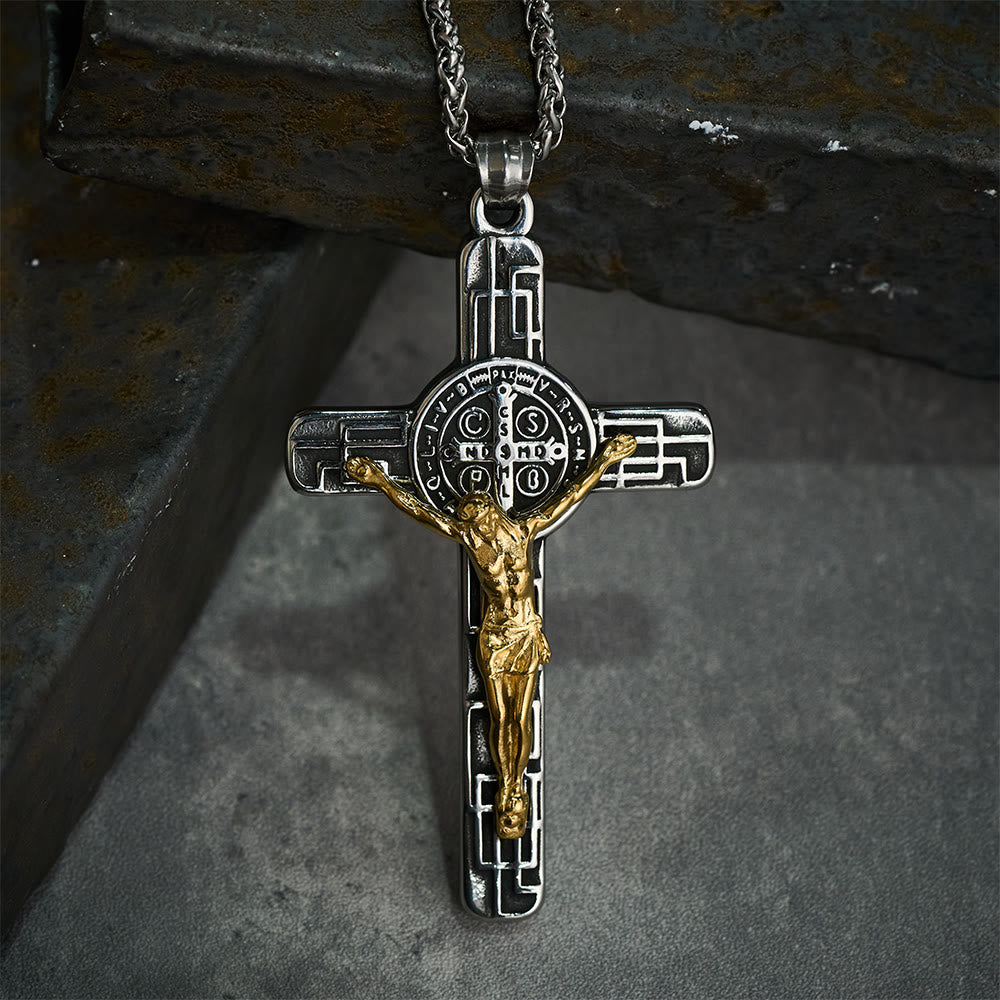 Medalla de Protección Crucifijo Estilo Retro Clásico San Benito Collar
