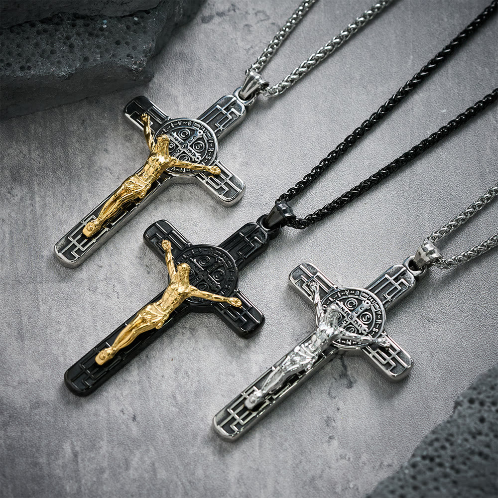 Collar de Medalla de Protección Crucifijo Clásico Estilo Retro San Benito