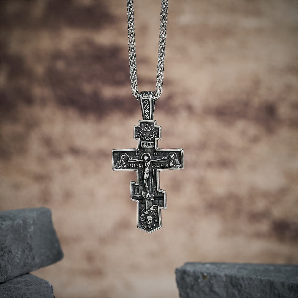 Collar de Crucifijo Ortodoxo de Titanio, Joyería de Protección