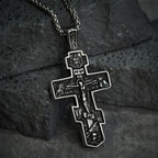 Collar de Crucifijo Ortodoxo de Titanio Jesús Joyería de Protección