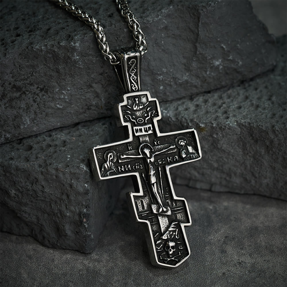 Collar de Crucifijo Ortodoxo de Titanio Jesús Joyería de Protección