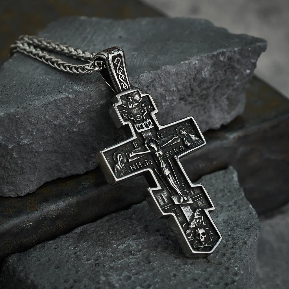 Collar de Crucifijo Ortodoxo de Titanio Jesús Joyería de Protección
