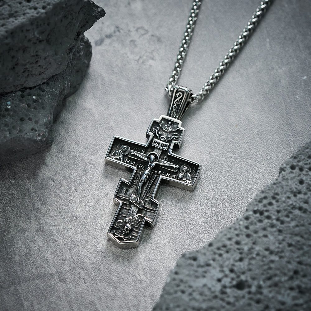 Collar de Crucifijo Ortodoxo de Titanio, Joyería de Protección