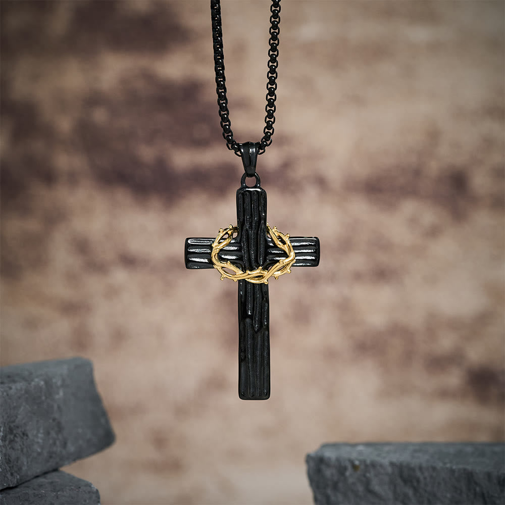 Collar Colgante de Protección Sagrada de la Cruz de Jesús con Corona de Espinas de Estilo Moderno