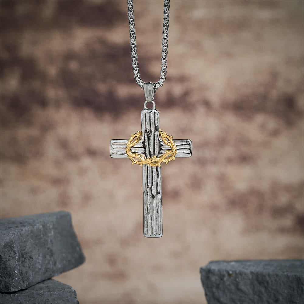 Collar Colgante de Protección Sagrada de la Cruz de Jesús con Corona de Espinas de Estilo Moderno