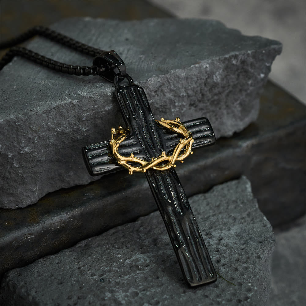 Collar Colgante de Protección Sagrada de la Cruz de Jesús con Corona de Espinas de Estilo Moderno