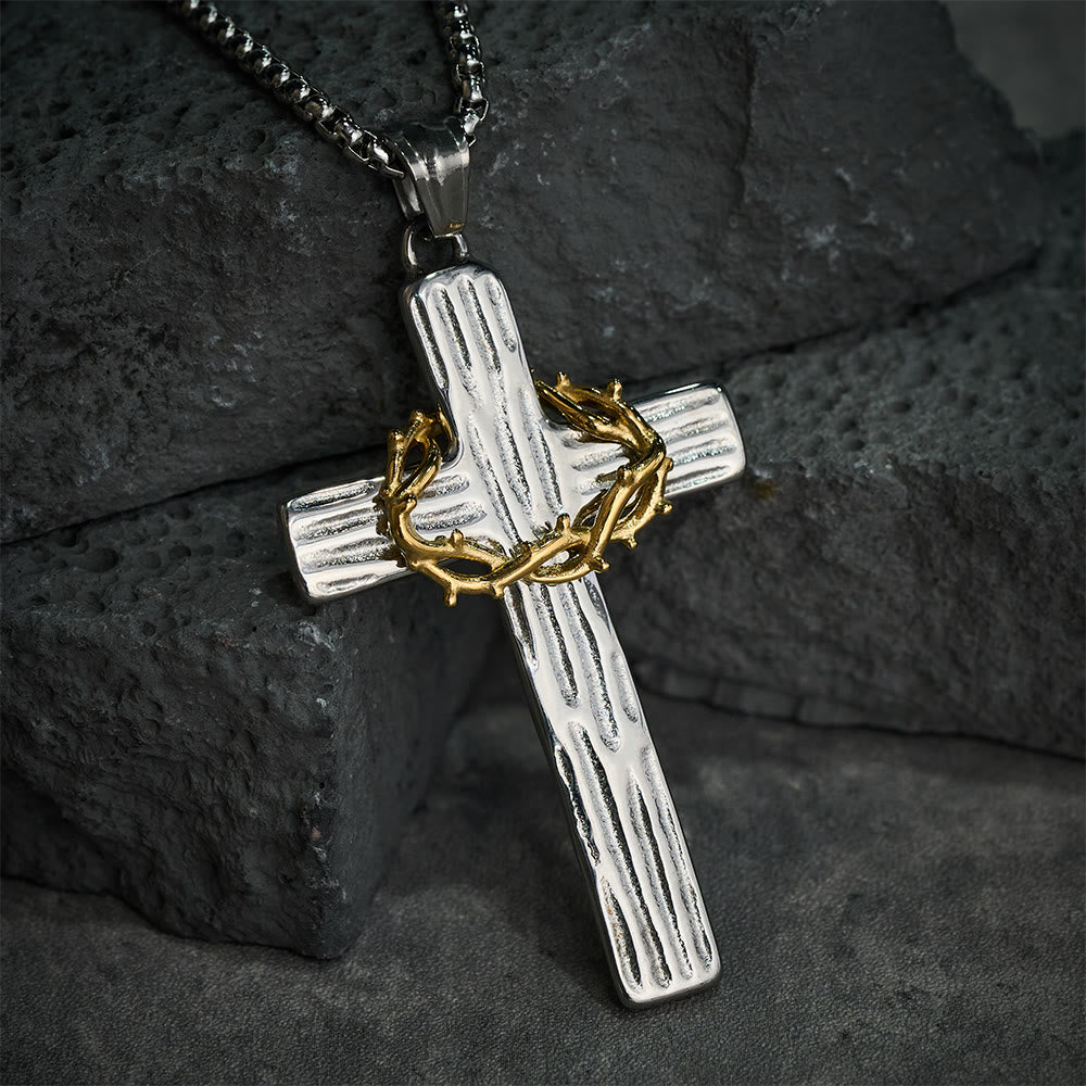Collar Colgante de Protección Sagrada de la Cruz de Jesús con Corona de Espinas de Estilo Moderno
