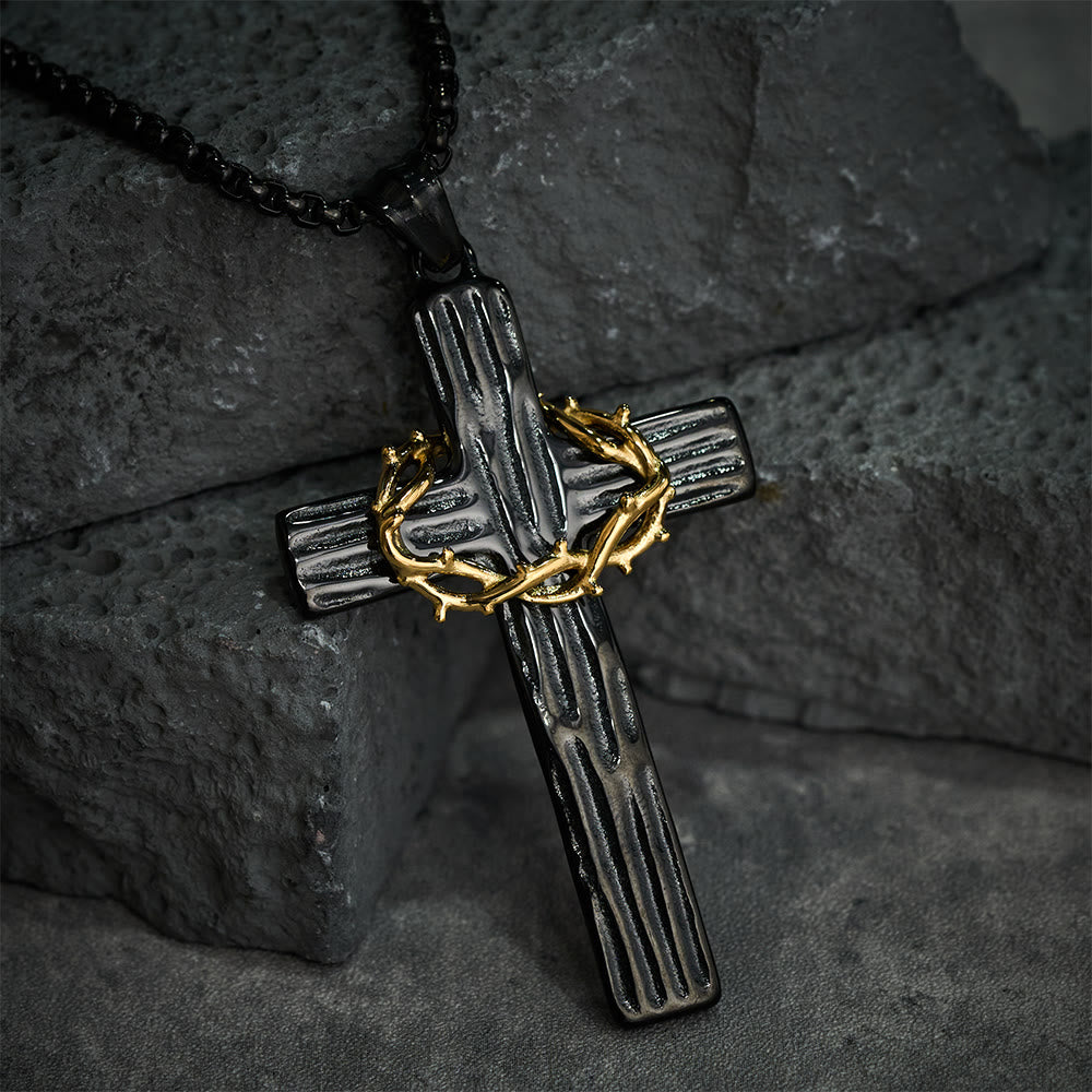Collar Colgante de Protección Sagrada de la Cruz de Jesús con Corona de Espinas de Estilo Moderno