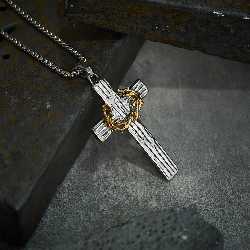 Collar de Péndulo de Protección Sagrada de la Cruz de Jesús con Corona de Espinas de Estilo Moderno