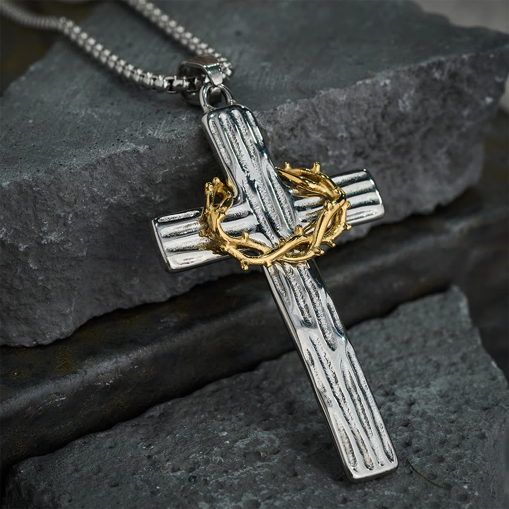 Collar de Péndulo de Protección Sagrada de la Cruz de Jesús con Corona de Espinas de Estilo Moderno