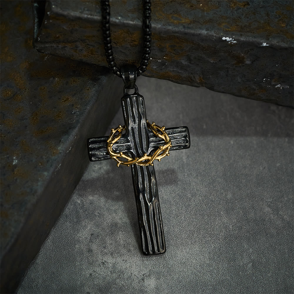 Collar Colgante de Protección Sagrada de la Cruz de Jesús con Corona de Espinas de Estilo Moderno