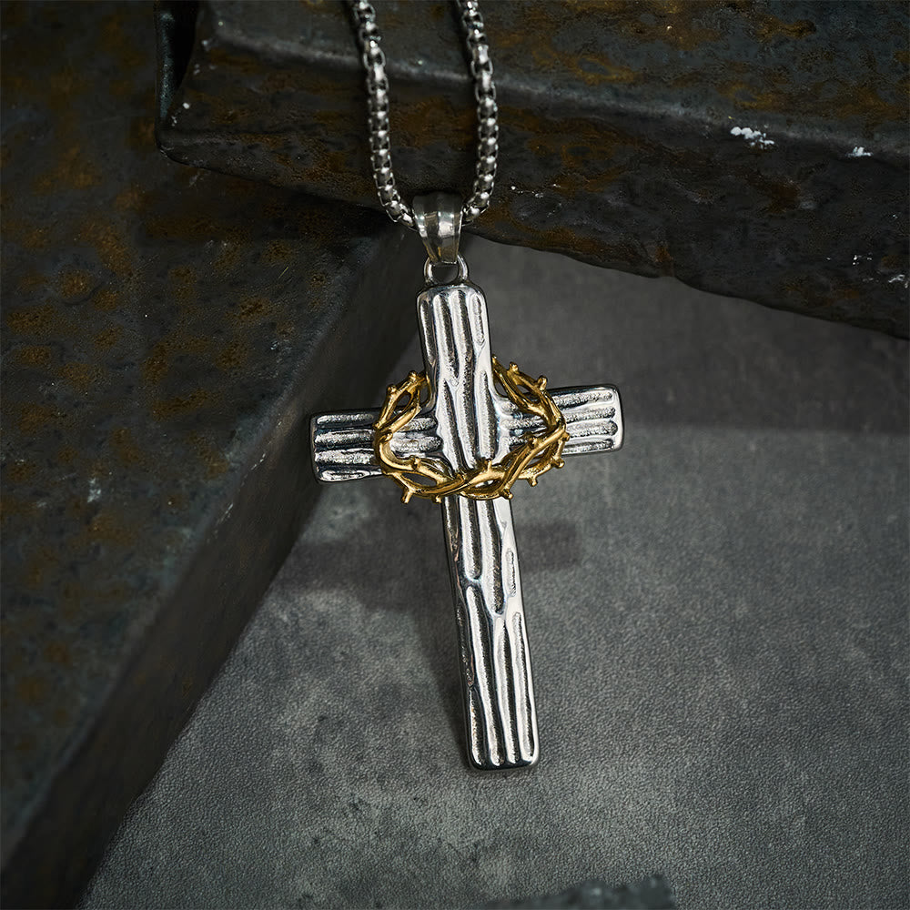 Collar Colgante de Protección Sagrada de la Cruz de Jesús con Corona de Espinas de Estilo Moderno