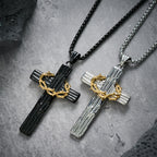 Collar de Péndulo de Protección Sagrada de la Cruz de Jesús con Corona de Espinas de Estilo Moderno