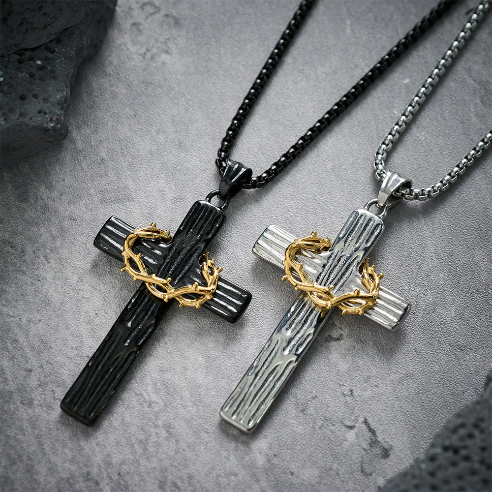 Collar Colgante de Protección Sagrada de la Cruz de Jesús con Corona de Espinas de Estilo Moderno