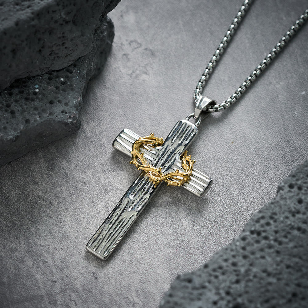 Collar Colgante de Protección Sagrada de la Cruz de Jesús con Corona de Espinas de Estilo Moderno