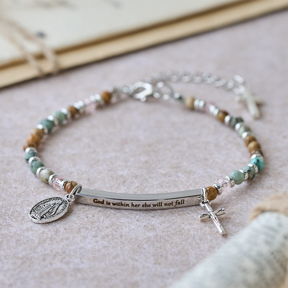 Pulsera de Turquesa Africana Natural Salmo 46:5: Diseño de Barra Grabada y Cuenta de Piedra