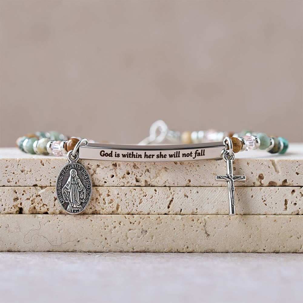 Pulsera de Turquesa Africana Natural Salmo 46:5: Diseño de Barra Grabada y Cuenta de Piedra