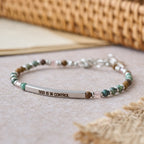 Pulsera de Turquesa Africana Natural Salmo 46:5: Diseño de Barra Grabada y Cuenta de Piedra
