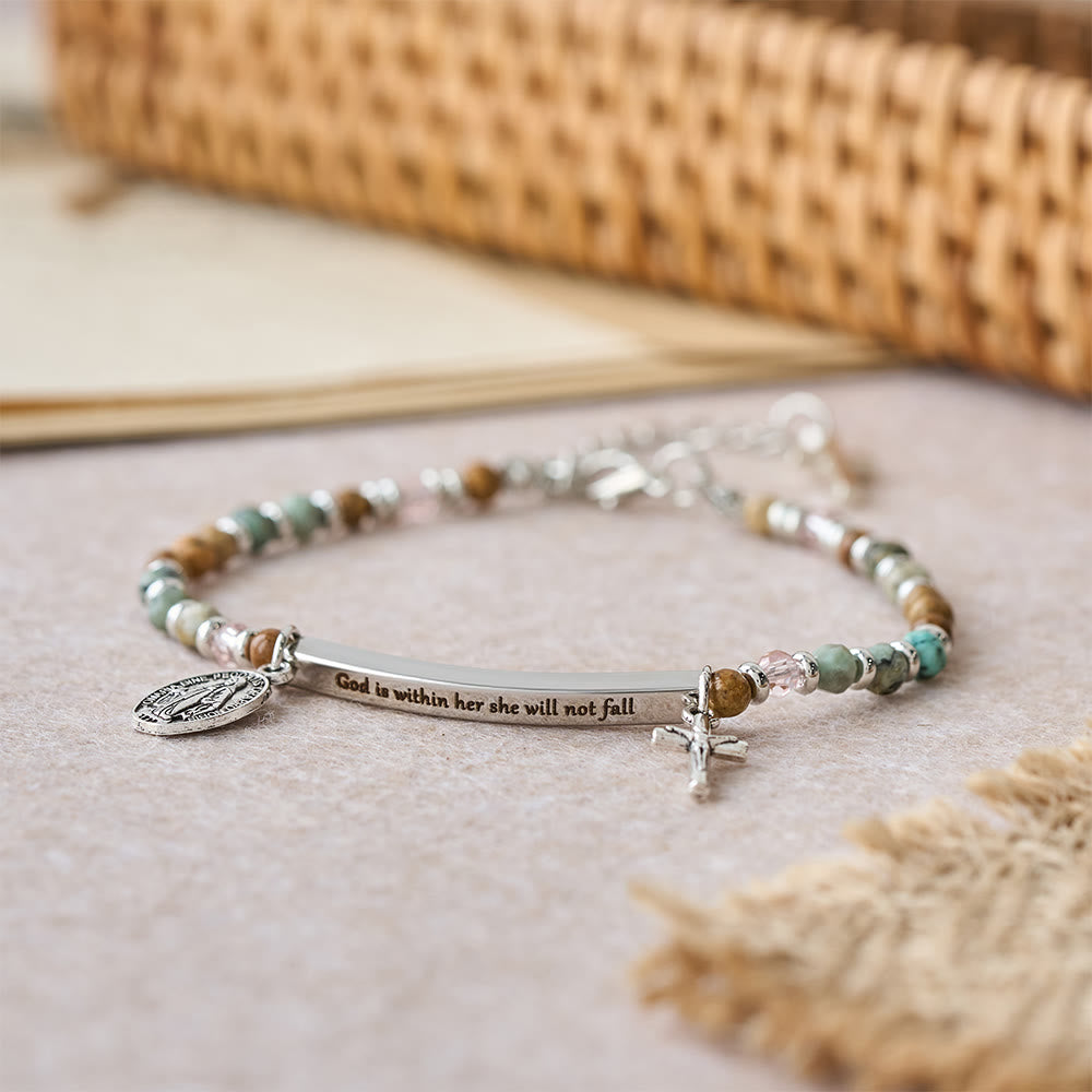 Pulsera de Turquesa Africana Natural Salmo 46:5: Diseño de Barra Grabada y Cuenta de Piedra