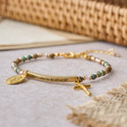Pulsera de Turquesa Africana Natural Salmo 46:5: Diseño de Barra Grabada y Cuenta de Piedra
