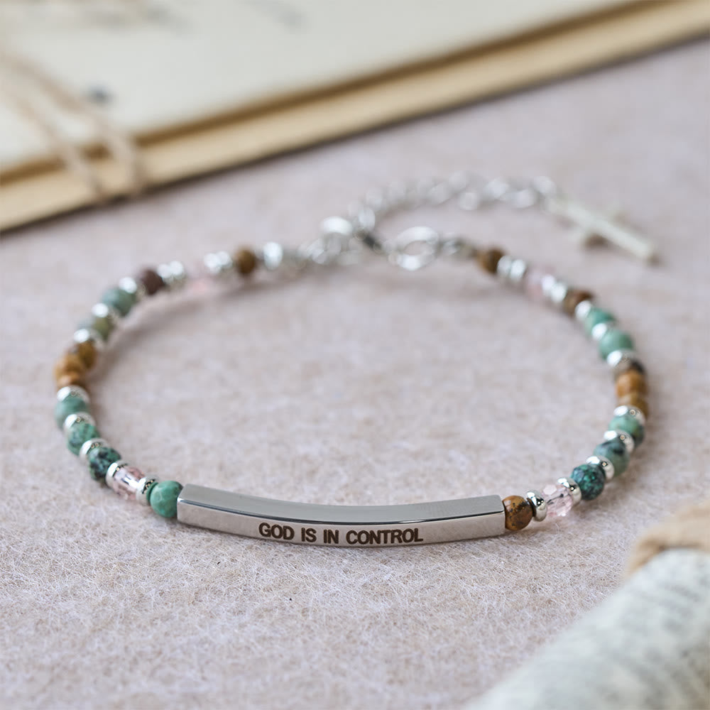 Pulsera de Turquesa Africana Natural Salmo 46:5: Diseño de Barra Grabada y Cuenta de Piedra