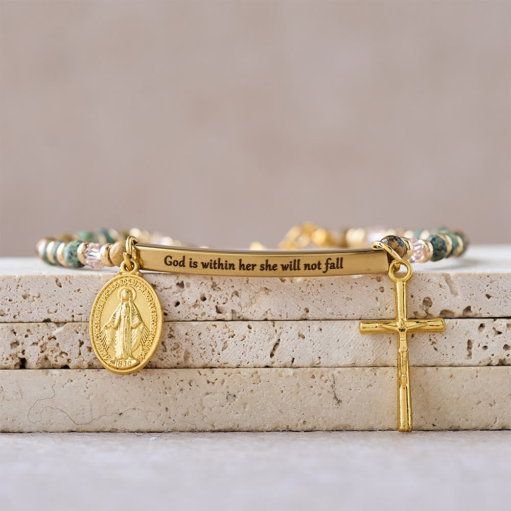 Pulsera de Turquesa Africana Natural Salmo 46:5: Diseño de Barra Grabada y Cuenta de Piedra