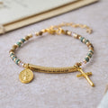 Pulsera de Turquesa Africana Natural Salmo 46:5: Diseño de Barra Grabada y Cuenta de Piedra