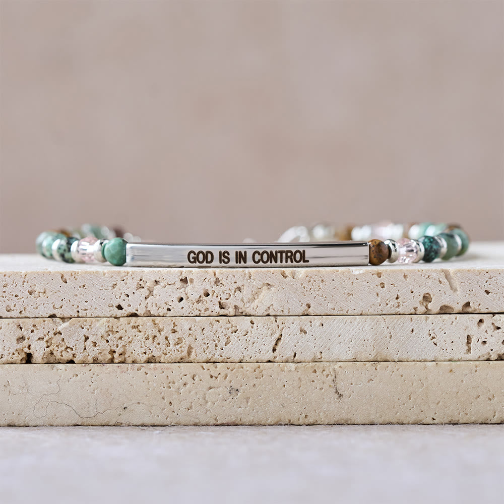 Pulsera de Turquesa Africana Natural Salmo 46:5: Diseño de Barra Grabada y Cuenta de Piedra