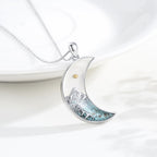Collar de Media Luna y Cruz con Semilla de Mostaza: Incrustación de Turquesa y Diseño en Tonos Plateados