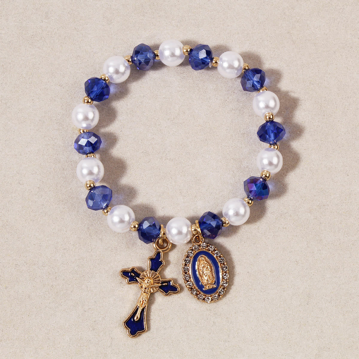 Pulsera de cuentas Medallón Mariano: Accentos de Nuestra Señora y Charm de Cruz de Esmalte