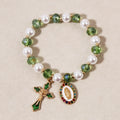 Pulsera de cuentas Medallón Mariano: Accentos de Nuestra Señora y Charm de Cruz de Esmalte