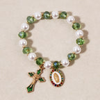 Pulsera de cuentas Medallón Mariano: Accentos de Nuestra Señora y Charm de Cruz de Esmalte