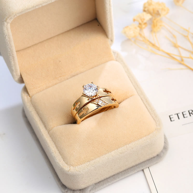 Conjunto de Anillos Apilables de Cruz: Símbolo Atemporal de Fe y Luz Eterna