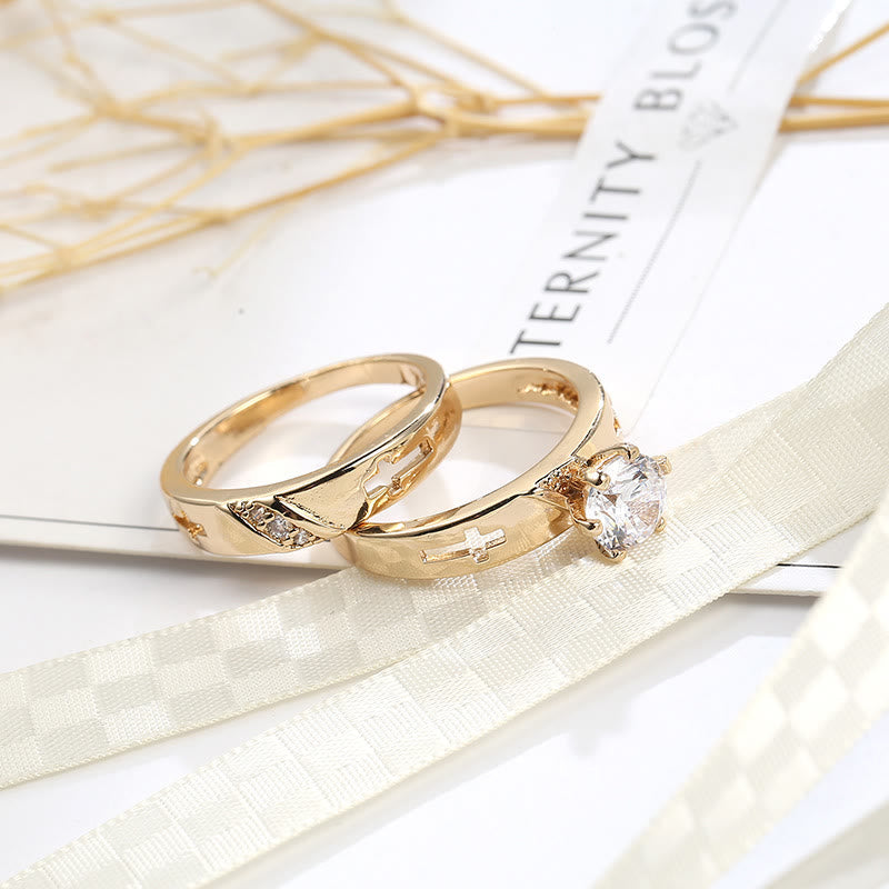 Conjunto de Anillos Apilables de Cruz: Símbolo Atemporal de Fe y Luz Eterna