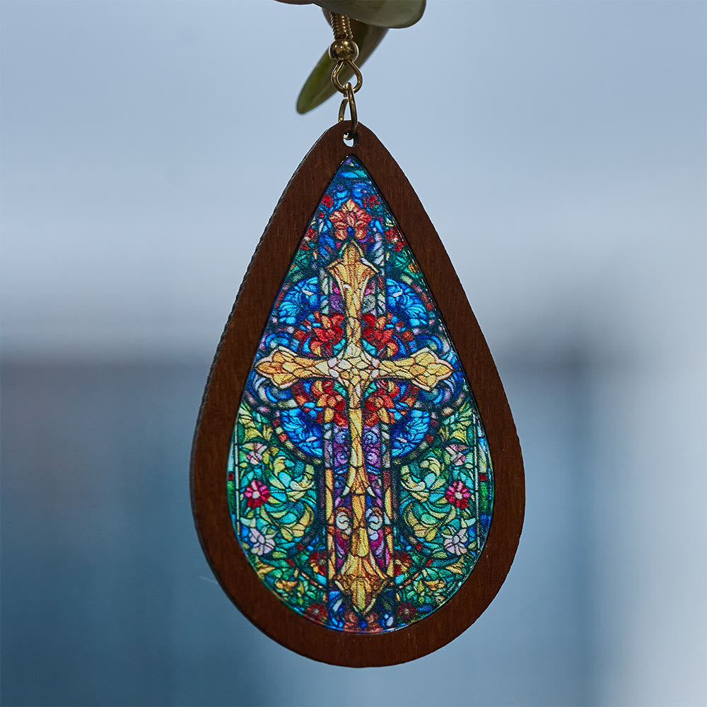 Pendientes en Forma de Gota de Gracia Gloriosa Inspirados en el Arte Colorido de Ventanas de Iglesias