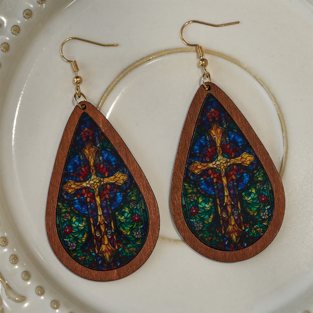 Pendientes en Forma de Gota de Gracia Gloriosa Inspirados en el Arte Colorido de Ventanas de Iglesia VIP